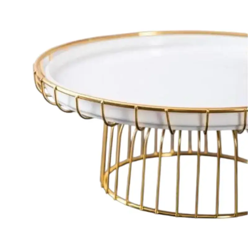 Shopsy White & Gold Round Metal Cake Stand - Luxury Serving Tray Shopsy Round Metal Cake Stand