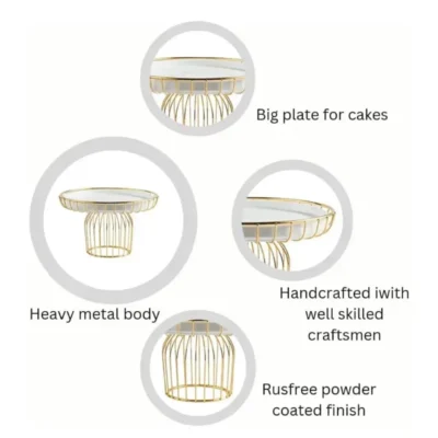 Shopsy White & Gold Round Metal Cake Stand - Luxury Serving Tray Shopsy Round Metal Cake Stand