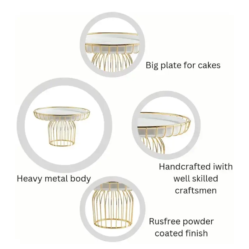 Shopsy White & Gold Round Metal Cake Stand - Luxury Serving Tray Shopsy Round Metal Cake Stand