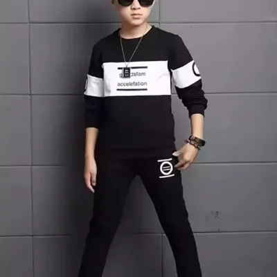 shopsy boys black cotton blend printed clothing set