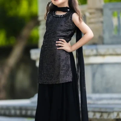 shopsy girls black mirror work kurti palazzo set