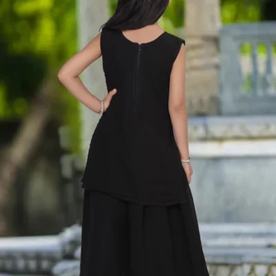 Shopsy Girls Black Embroidered Mirror Work Kurti Palazzo Set with Dupatta shopsy girls black mirror work kurti palazzo set