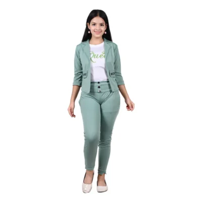 shopsy girls sea green printed top and trousers set