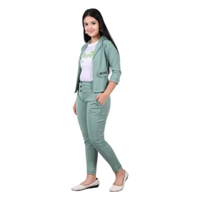 shopsy girls sea green printed top and trousers set