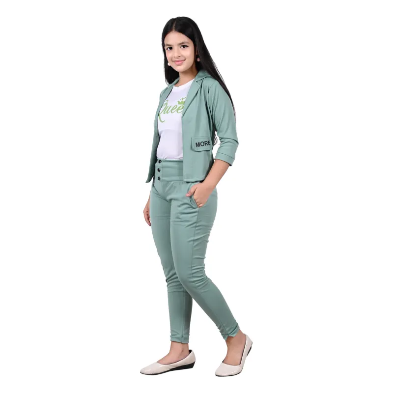 Shopsy Girls Sea Green Printed Top with Trousers Clothing Set shopsy girls sea green printed top and trousers set