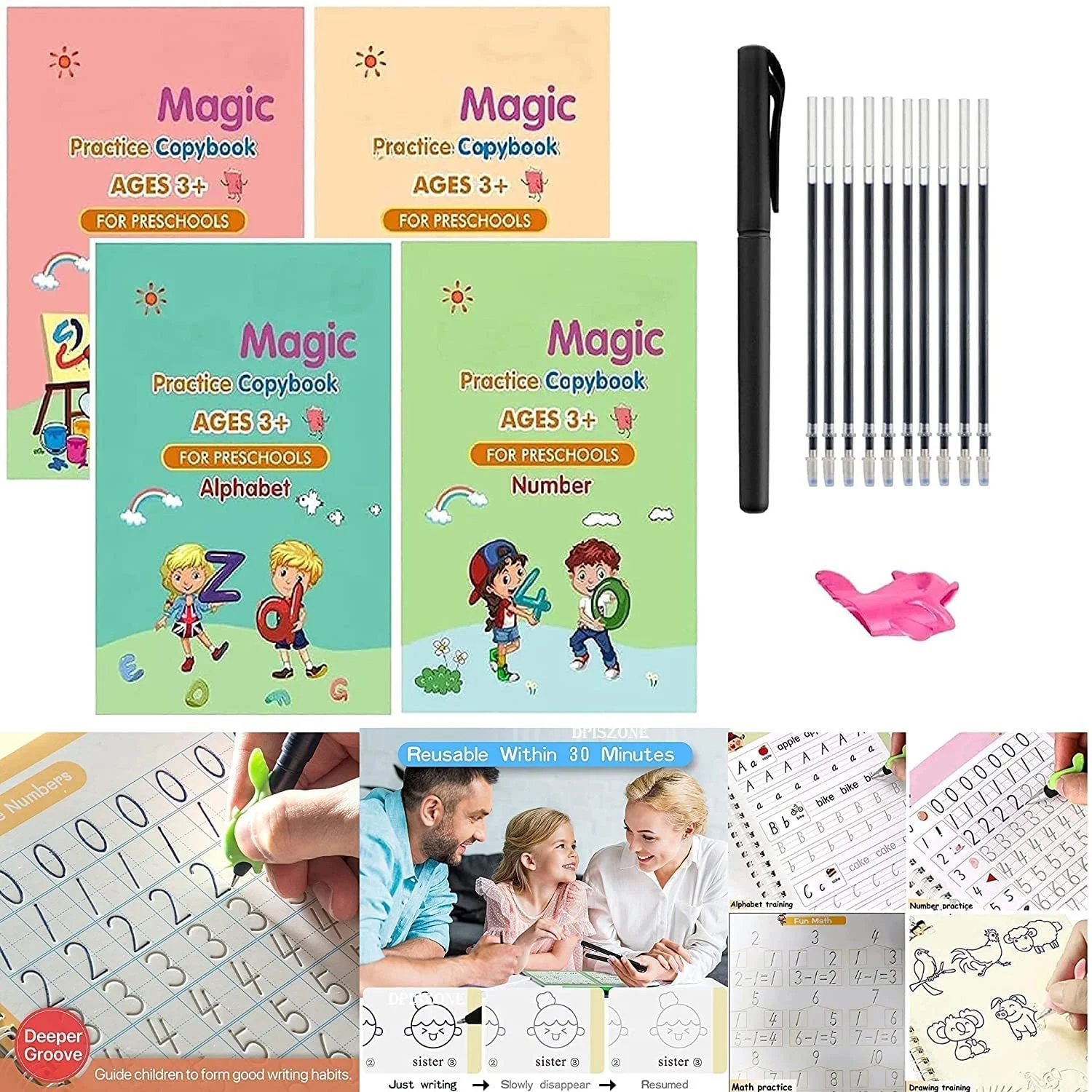 Shopsy Sank Magic Practice Copybook Set for Kids (4 Books + 10 Refills + Pen + Grip) shopsy sank magic practice copybook set for kids