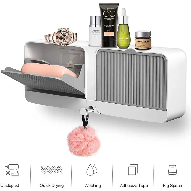 Shopsy Wall-Mounted Double Grid Soap Box with Lid - Multicolor Shopsy Wall-Mounted Double Grid Soap Box