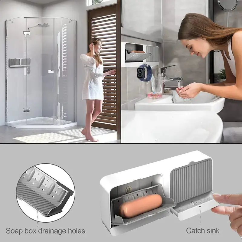 Shopsy Wall-Mounted Double Grid Soap Box with Lid - Multicolor Shopsy Wall-Mounted Double Grid Soap Box