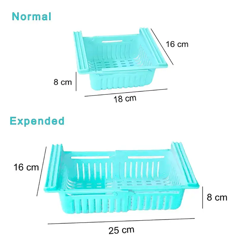 Shopsy Set of 4 Adjustable Plastic Refrigerator Storage Baskets - Expandable Sliding Trays Shopsy Plastic Refrigerator Storage Baskets