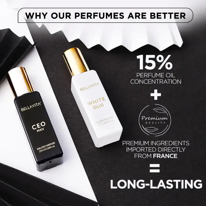 Bella Vita Luxury CEO Man + White Oud Perfume Combo – 40ml (Pack of 2, 20ml Each) Bella Vita Luxury CEO Man + White Oud Perfume Combo