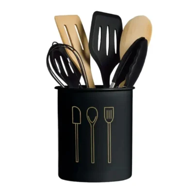 Shopsy Black Alloy Steel Cutlery and Spatula Holder