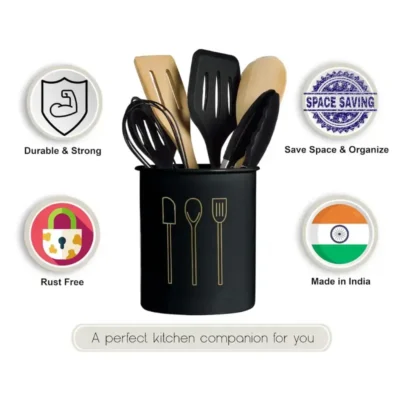 Shopsy Black Alloy Steel Cutlery and Spatula Holder Shopsy Black Alloy Steel Cutlery and Spatula Holder