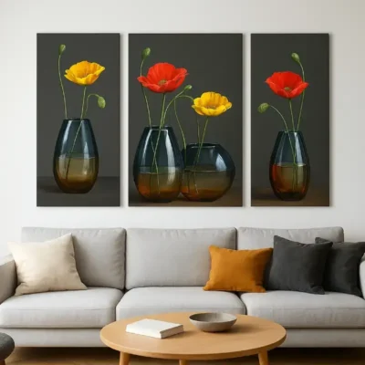 Shopsy Set of 3 Floral Modern Art Wall Paintings with UV Print - MDF Shopsy Floral Modern Art Wall Paintings