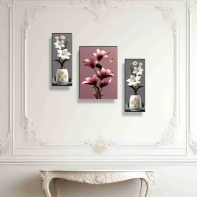 Shopsy Set of 3 Flower Pot 3D Wall Art Paintings for Home and Office Shopsy Flower Pot 3D Wall Art Paintings