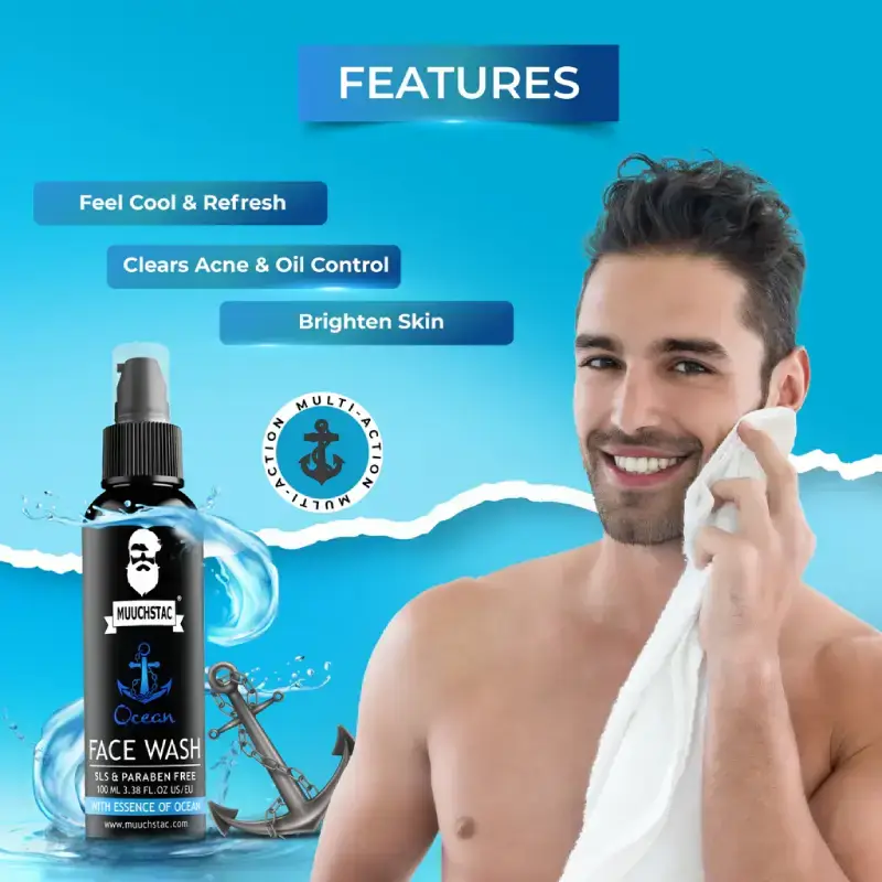 Muuchstac Ocean Face Wash for Men - 2x100ml Multi-Action Formula Muuchstac Ocean Face Wash for Men