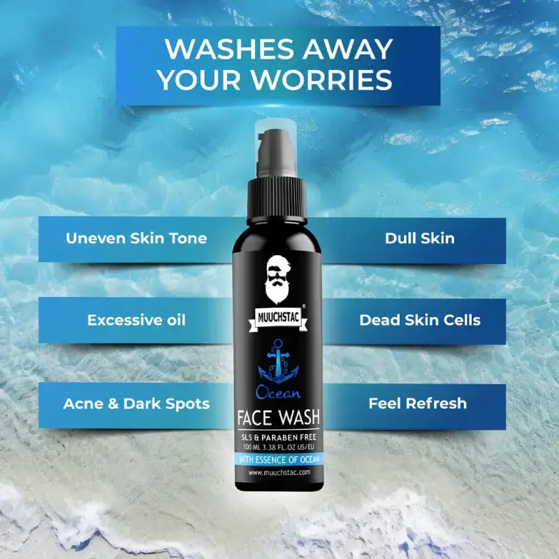 Muuchstac Ocean Face Wash for Men - 2x100ml Multi-Action Formula Muuchstac Ocean Face Wash for Men