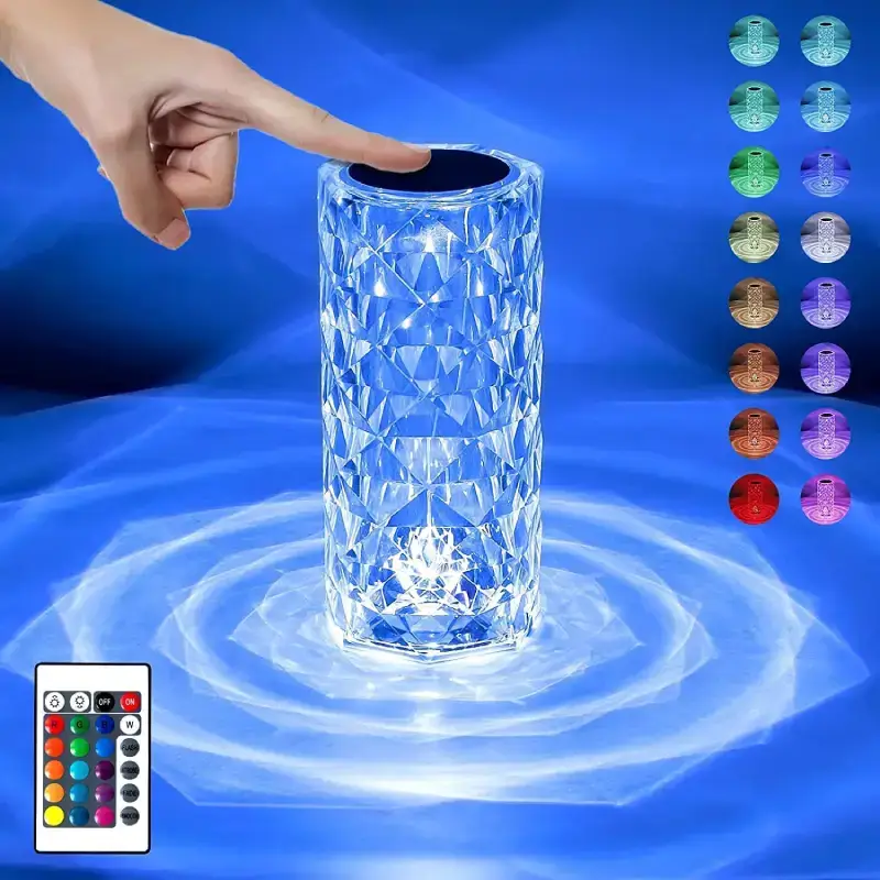 Shopsy Rose Crystal LED Table Lamp with 16 Colors and Remote - Rechargeable Shopsy Rose Crystal LED Table Lamp