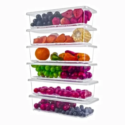 Shopsy Stackable Fridge Storage Boxes with Drain Plate and Lid