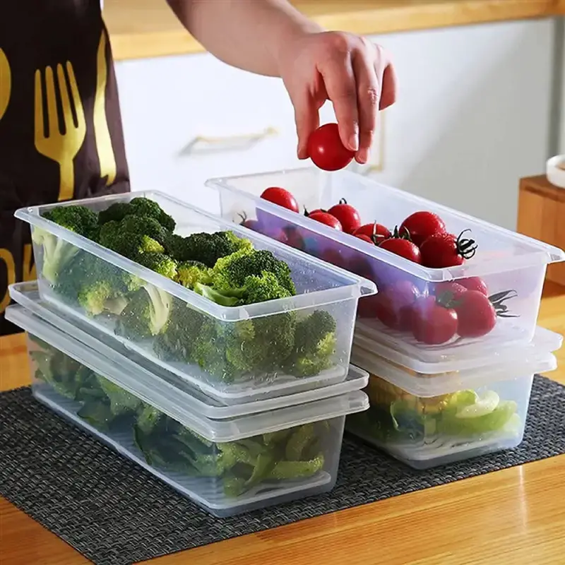 Shopsy Set of 6 Stackable Fridge Storage Boxes with Drain Plate and Lid - 1500ml, Transparent Shopsy Stackable Fridge Storage Boxes with Drain Plate and Lid