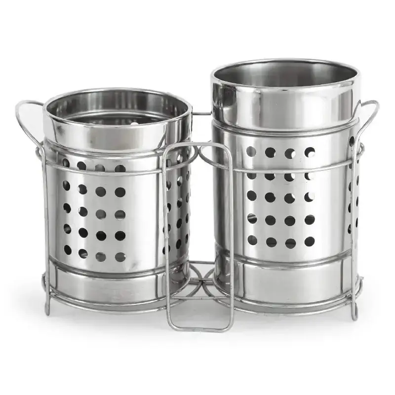 Shopsy Stainless Steel Cutlery Holder Set - Pack of 2, Self-Draining Shopsy Stainless Steel Cutlery Holder Set