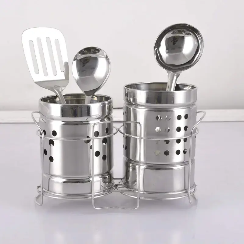 Shopsy Stainless Steel Cutlery Holder Set - Pack of 2, Self-Draining Shopsy Stainless Steel Cutlery Holder Set
