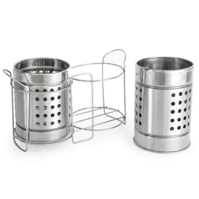 Shopsy Stainless Steel Cutlery Holder Set - Pack of 2, Self-Draining Shopsy Stainless Steel Cutlery Holder Set