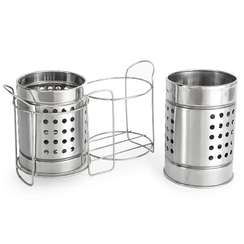 Shopsy Stainless Steel Cutlery Holder Set - Pack of 2, Self-Draining Shopsy Stainless Steel Cutlery Holder Set