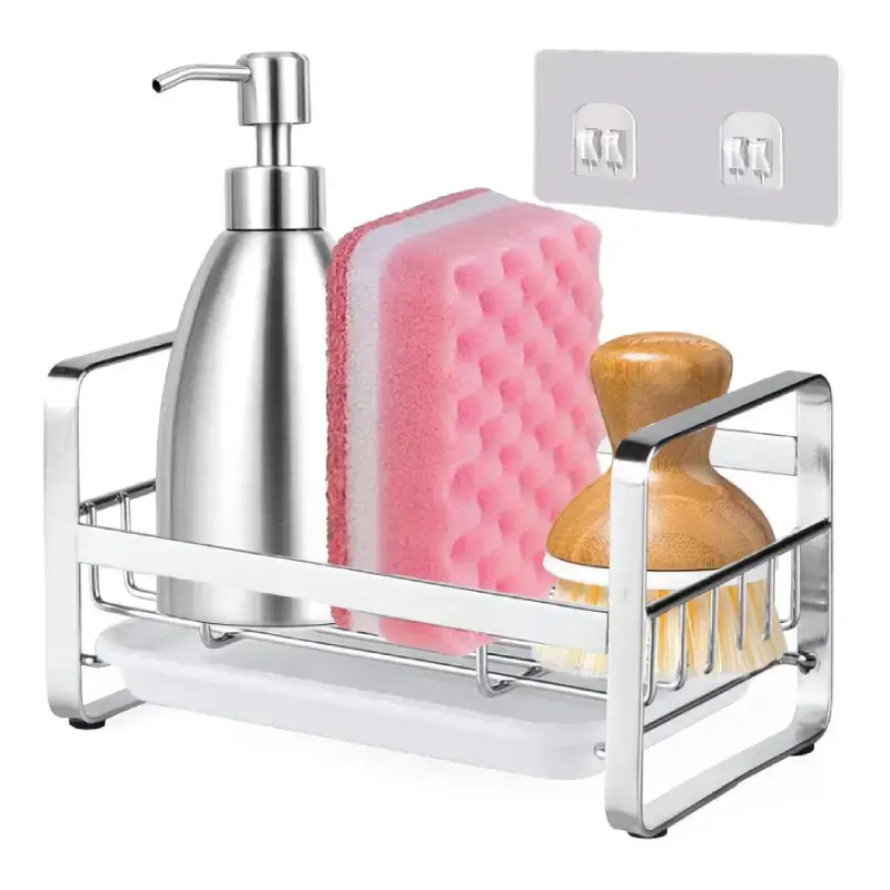Shopsy Stainless Steel Kitchen Sink Sponge Holder with Tray - Silver Shopsy Stainless Steel Kitchen Sink Sponge Holder