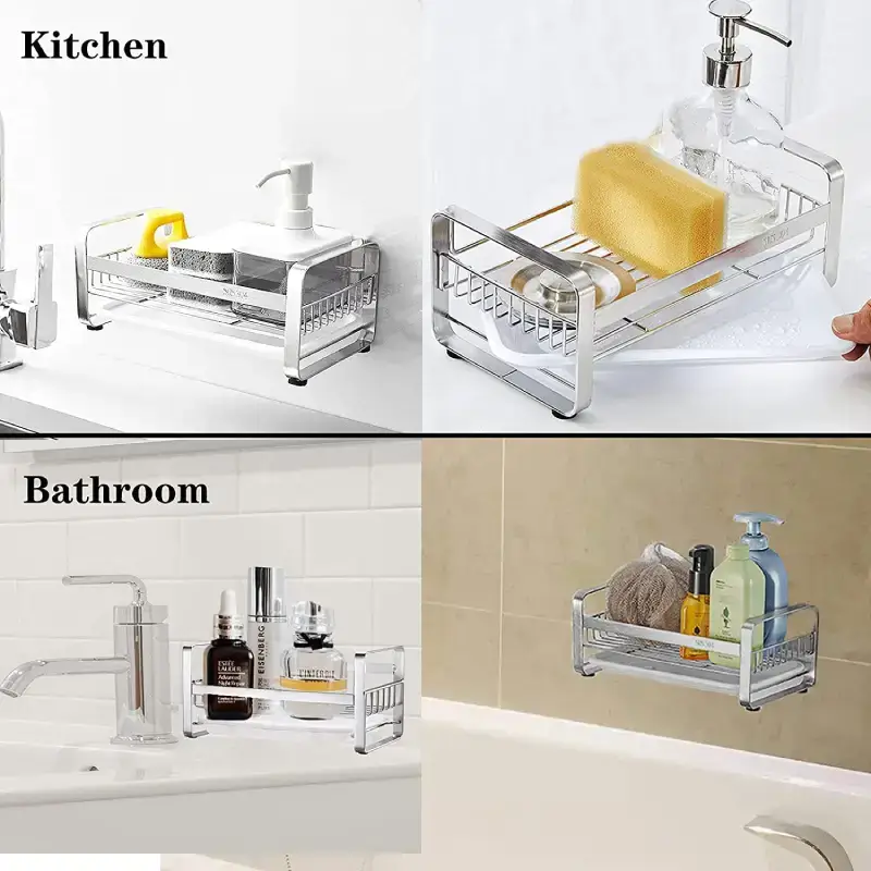 Shopsy Stainless Steel Kitchen Sink Sponge Holder with Tray - Silver Shopsy Stainless Steel Kitchen Sink Sponge Holder