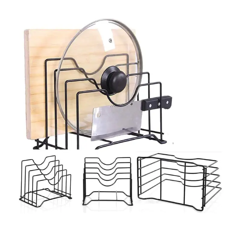 Shopsy 4-Slot Stainless Steel Pan and Lid Organizer Rack - Black Shopsy 4-Slot Stainless Steel Pan and Lid Organizer Rack