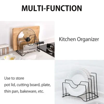 Shopsy 4-Slot Stainless Steel Pan and Lid Organizer Rack - Black Shopsy 4-Slot Stainless Steel Pan and Lid Organizer Rack