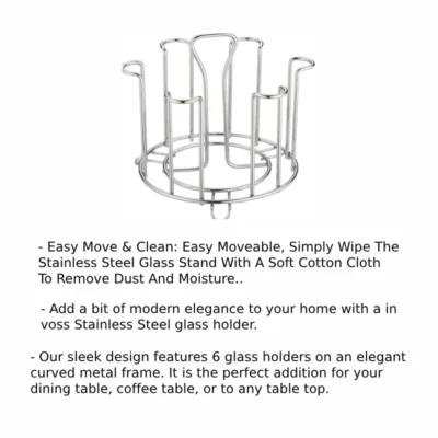 Shopsy Stainless Steel Round Glass Holder for 6 Glasses - Silver Shopsy Stainless Steel Round Glass Holder