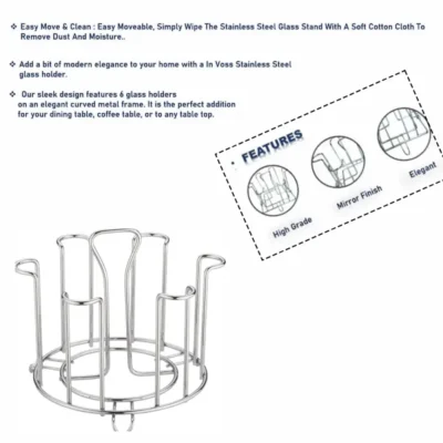 Shopsy Stainless Steel Round Glass Holder for 6 Glasses - Silver Shopsy Stainless Steel Round Glass Holder