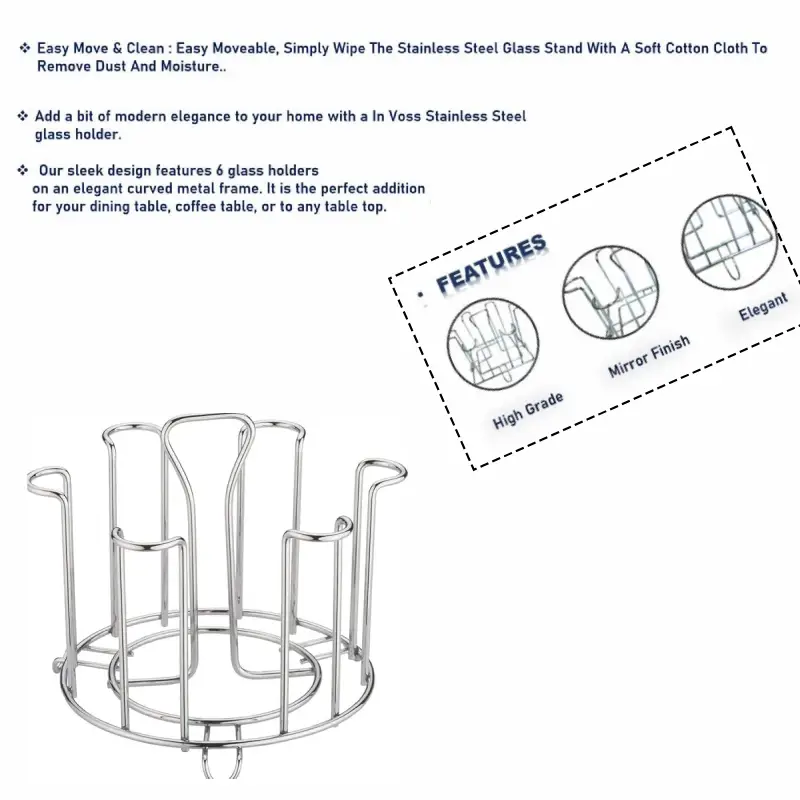 Shopsy Stainless Steel Round Glass Holder for 6 Glasses - Silver Shopsy Stainless Steel Round Glass Holder