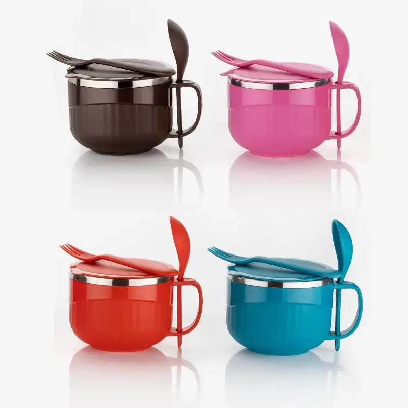 Shopsy 450ml Stainless Steel Soup Bowl with Lid and Spoon - Multicolor Shopsy Stainless Steel Soup Bowl with Lid