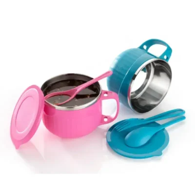 Shopsy 450ml Stainless Steel Soup Bowl with Lid and Spoon - Multicolor Shopsy Stainless Steel Soup Bowl with Lid