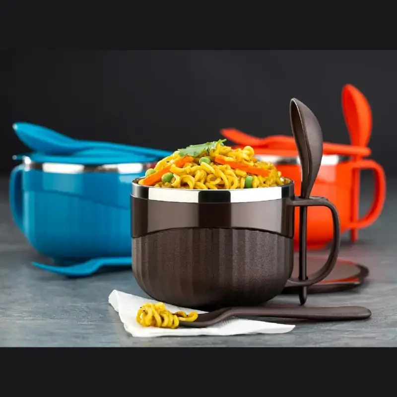 Shopsy 450ml Stainless Steel Soup Bowl with Lid and Spoon - Multicolor Shopsy Stainless Steel Soup Bowl with Lid