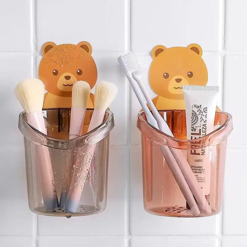 Shopsy Teddy Bear Shaped Wall-Mounted Toothbrush Holder - Pack of 2, Multicolor Shopsy Teddy Bear Shaped Wall-Mounted Toothbrush Holder