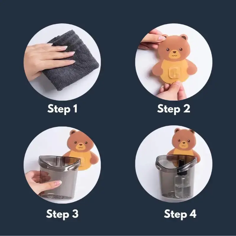 Shopsy Teddy Bear Shaped Wall-Mounted Toothbrush Holder - Pack of 2, Multicolor Shopsy Teddy Bear Shaped Wall-Mounted Toothbrush Holder