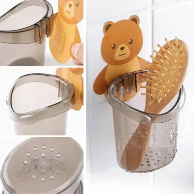 Shopsy Teddy Bear Shaped Wall-Mounted Toothbrush Holder - Pack of 2, Multicolor Shopsy Teddy Bear Shaped Wall-Mounted Toothbrush Holder