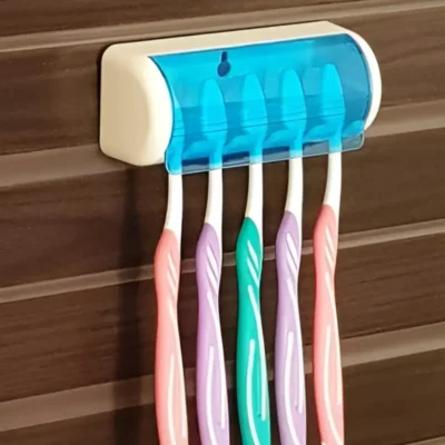 Shopsy Wall-Mounted Plastic 5 Toothbrush Holder with Dust Cover - Multicolor Shopsy Wall-Mounted Plastic Toothbrush Holder
