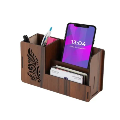 Shopsy Wooden Pen Stand with Card & Mobile Holder