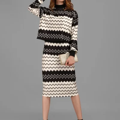 Shopsy Beige & Black Women’s Co-Ords Midi Dress